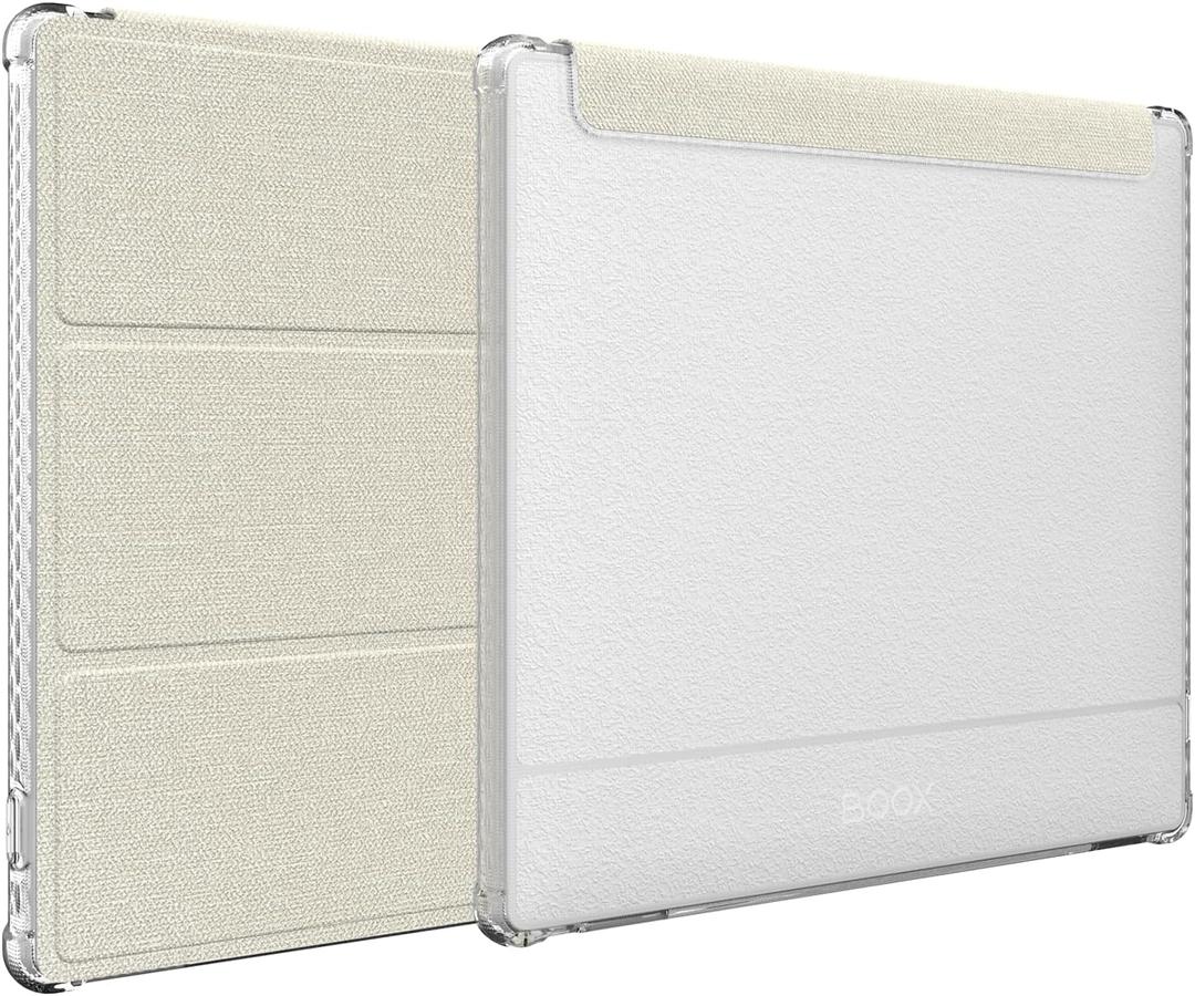 TUDIA SKN FLIP Designed for Onyx Boox Go Color 7 Case (2024) - [Enhanced Auto Wake/Sleep Technology] Shockproof Slim Transparent TPU Back with Textured Leather Trifold 7" Cover (Beige) (Beige)