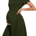 Women's Short Sleeve Maternity Dress Patchwork Pregnancy Clothes with Pockets, Large