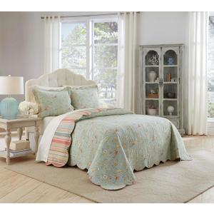 Waverly Garden Glitz Modern Farmhouse Floral 3-Piece Reversible Quilt Bedding Bed Spread Set, Queen, Vapor