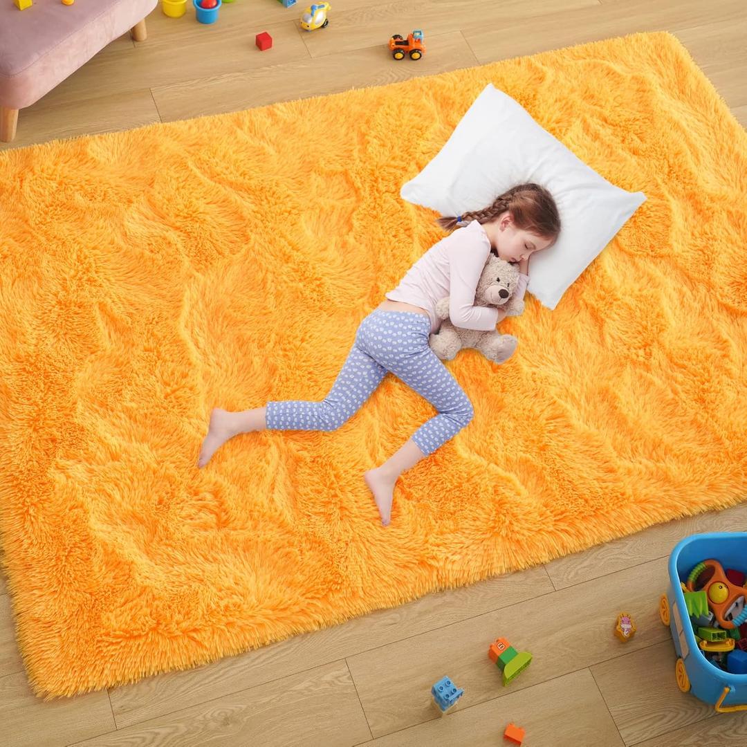 Ultra Soft Fluffy Rugs for Bedroom 4x6 Feet, Shag Area Rugs for Living Room, Large Comfy Furry Rug for Boys Kids Baby Room Decor, Non Slip Nursery Rug Modern Indoor Fuzzy Floor Carpet, Bright Orange