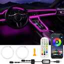 USB Car LED Lights, Interior Car Lights Strip with APP and RF Remote Control, 2 in 1 Ambient Lighting with 157 inches Fiber Optic Music Sync Simple Installation EL Wire Lights