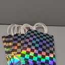 16Pcs Iridescent Checkered Race Car Party Favor Bags, Black and Iridescent Car Goodie Bags with Handles, Laser Plaid Kraft Paper Candy Gift Treat Bags for Kids Fast Race Car Birthday Party Decorations