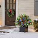 Alupssuc Set of 2 18 Inch Pre-lit Outdoor Christmas Tree with 50 Multi-Color Lights, Timer, Battery Operated Pre-Decorated Frosted Christmas Urn Filler for Pathway &Porch& Yard Decorations, 18 Inch