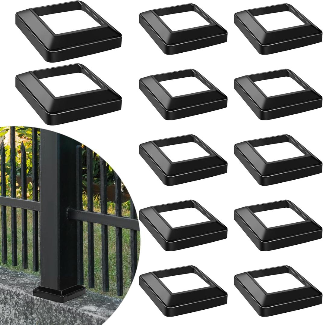 Tandefio Set of 12 4 x 4" Post Skirt, One-Piece Metal Post Base Cover Internal Size 3. 5 x 3. 5" Base Cover, Porch Columns Wraps for Fence Stair Wood Vinyl (Glossy Black)