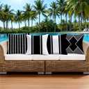 Outdoor Waterproof Throw Pillow Covers 18x18 Set of 4 Black Modern Geometry Decorative Cushion Cases for Patio Furniture Garden Porch Bench Couch Sunbrella