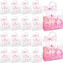 FIONUPI 25 Pcs Sweet 16th Birthday Gifts Bag for Girls 16th Party Pink Clear Gifts Bags with Handles and Bow Ribbons for Daughter Sixteen Birthday Party Favors for Guests