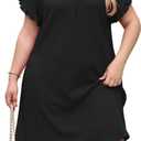 Celkuser Plus Size Summer Casual Dresses for Women V Neck Ruffle Cap Short Sleeve Flowy Midi Dress with Pocket, Size 18