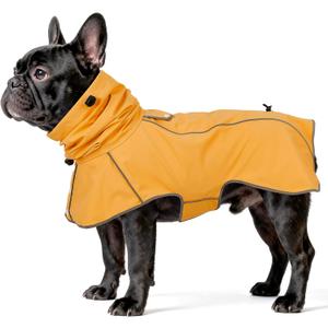 Ezierfy Reflective Dog Raincoat, Windproof & Waterproof Dog Rain Jacket, Adjustable Hooded Pet Poncho with Leash Hole for Small, Medium, Large Dogs (Yellow, Small)