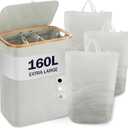 Laundry Hamper with Lid, 160L Extra Large Laundry Basket with lid, 3 Section Storage Dirty Clothes Hamper with Removable Bags for Bathroom, Bedroom, Blanket, Toys, Grey