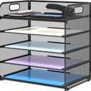 Supeasy 5 Trays Paper Organizer Letter Tray with Handle-Mesh Desk File Holders, Paper Sorter Desk Organizer for Office, Home, Classroom or School