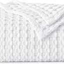 Bedsure Cooling Cotton Waffle Weave Blanket - Lightweight Breathable Blanket of Rayon Derived from Bamboo for Hot Sleepers, Luxury Throws for Bed, Couch and Sofa, White, 50x70 Inches