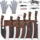 Purple Dragon Butcher Knife Set - 12 Pcs Kitchen Knife Set - Hand Forged Serbian Meat Cleaver Boning Viking Knives, Knives with Roll Bag for Home Cooking BBQ - Christmas Gift for Men and Women