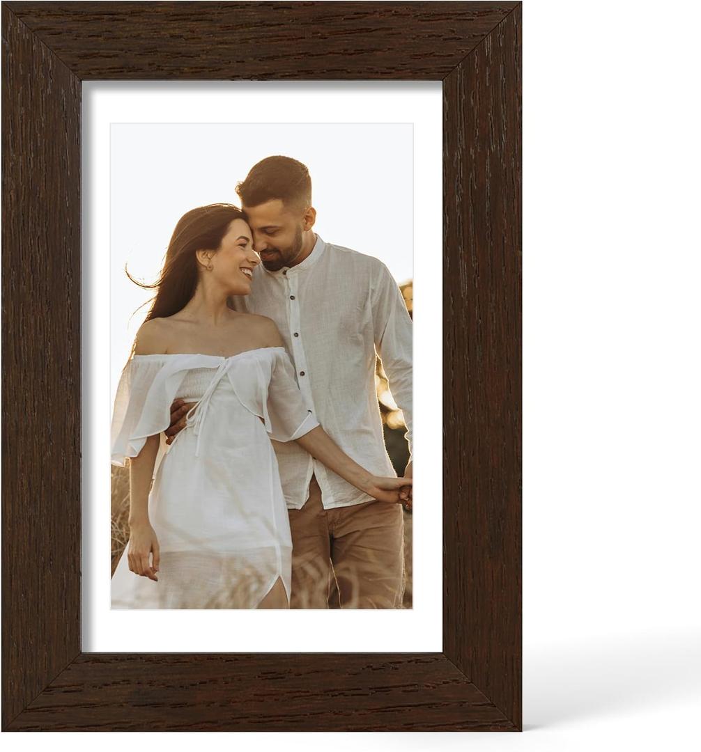 YESKAY 4x6 Picture Frame - 4 x 6 Photo Frame Made of Solid Oak Wood and Real Glass,Display Picture 3.5x5 with Mat or 4x6 Without Mat,4 by 6 Frames for Wall & Tabletop(Color Walnut)