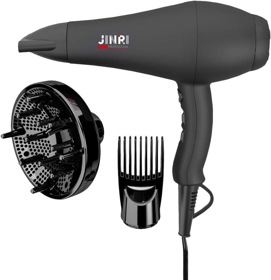 JINRI Ionic Hair Dryer with Diffuser & Comb and Concentrator, Lightweight Quiet Infrared Blow Dryer, Powerful 1875 Watt Motor for Smooth and Fast Drying Hair, Black JINRI Ionic Hair Dryer with Diffuser & Comb and Concentrator, Lightweight Quiet Infrared Blow Dryer, Powerful 1875 Watt Motor for Smooth and Fast Drying Hair, Black