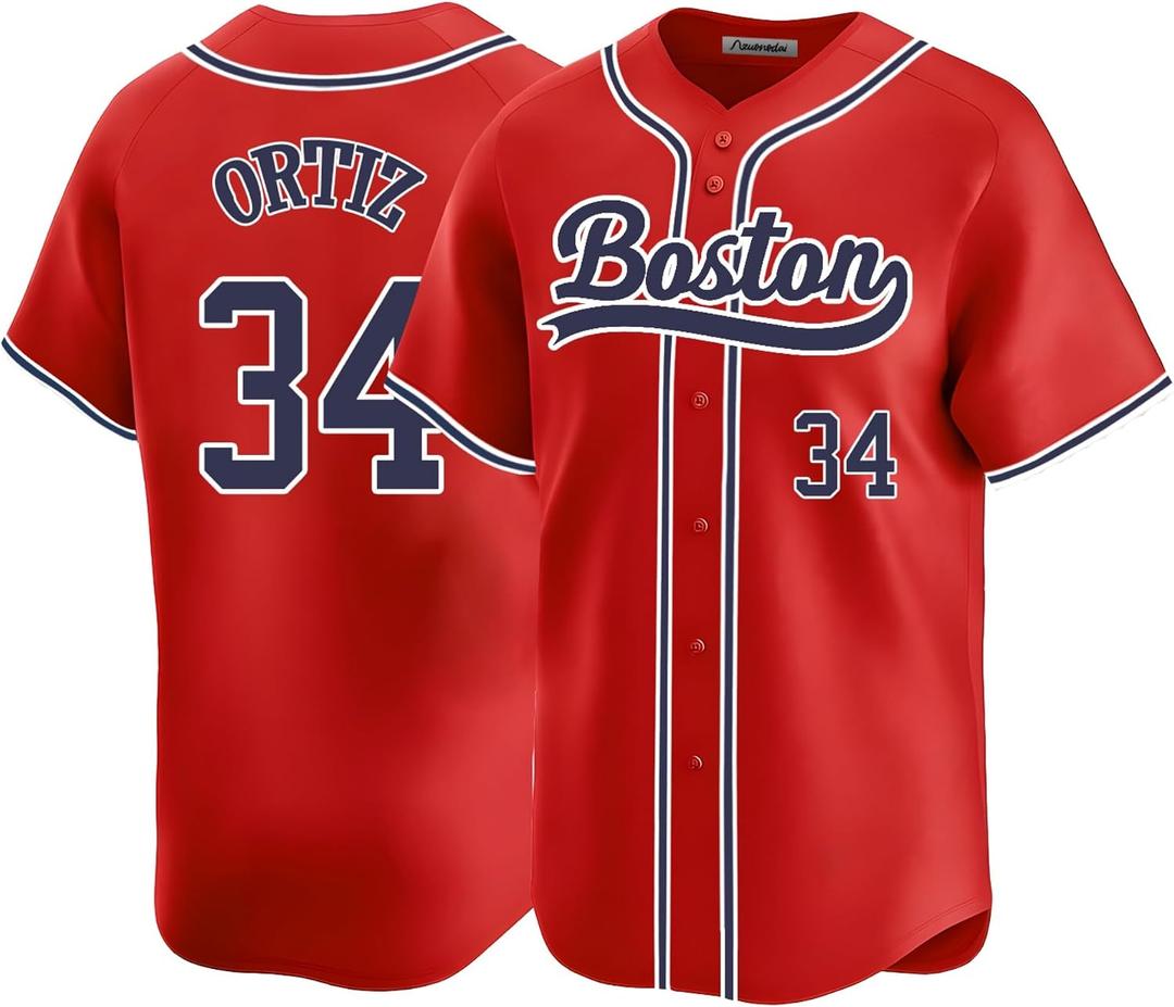 Mens Boston Baseball Stitched T-Shirt (Red, L)