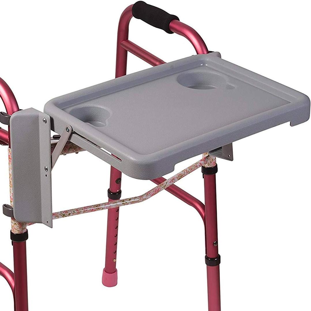 DMI Walker Tray, Rollator Tray, Mobility and Walker Accessory Tray Table Fits Most Standard Walkers, Folding with Two Cup Holders and Tool Free Assembly, 16 x 11.8 inch