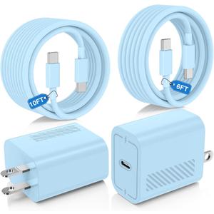 45W Super Fast Charger Type C for Samsung Galaxy S25/S24/S23 Ultra,USB C Android Phone Charger with 6FT/10FT Type C Cords for Galaxy S25/S24/S23+/S22 Plus/S20,iPhone 17/16/15 Pro Max-Blue