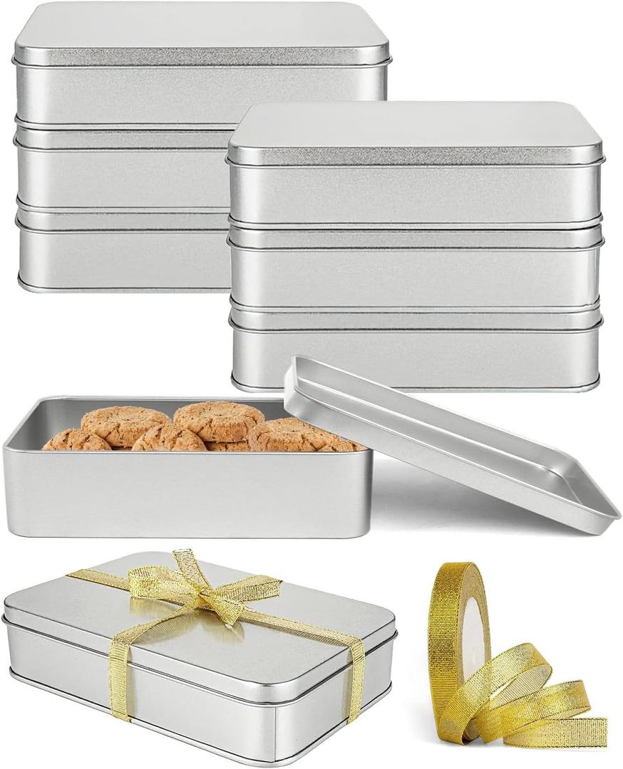 Metal Tins Box With Lid, 8 Pack Cookie Tins With Lids Tin Containers With Lids For Treats, Gifts, Favors, Candle And Crafts (4.92 x 3.54 x 1.37)