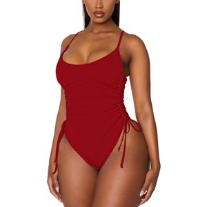 Viottiset Women's Ruched High Cut One Piece Swimsuit Tummy Control Bathing Suit Monokini (Medium, Red)