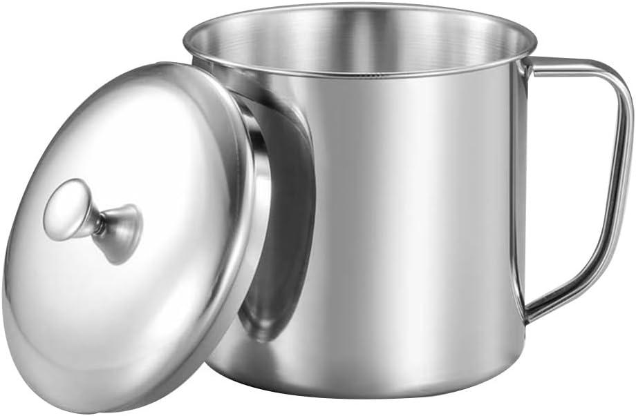 Amosfun Stainless Steel Water Cup with Lid and Handle 4.33X3.14 Inch Metal Milk Mug for Coffee Tea Home Office Travel (0 Ounces, Silver)