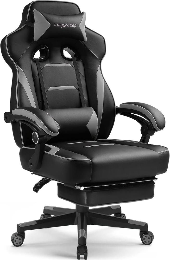 GTPLAYER Gaming Chair with Footrest, Big and Tall Game Chair 350lb Racing Style Computer Chair, Ergonomic Executive Office Chair High Back with Lumbar Support and Recliner, Gray GTPLAYER Gaming Chair with Footrest, Big and Tall Game Chair 350lb Racing Style Computer Chair, Ergonomic Executive Office Chair High Back with Lumbar Support and Recliner, Gray