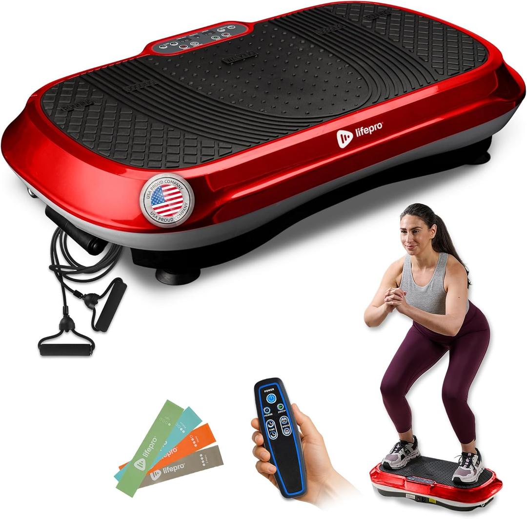 Lifepro Waver Vibration Plate Exercise Machine  High-Intensity Vibration for Muscle Activation, Full-Body Workout Vibrating Platform with Loop Bands, Fitness Equipment for Strength Toning & Fat Loss (Red)