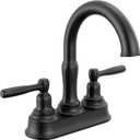 Delta Roe Centerset Matte Black Bathroom Faucet, 4 Inch 3 Hole Bathroom Sink Faucet for Vanity, Push-Pop Drain Assembly, Matte Black 25985LF-BL
