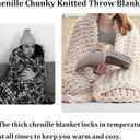 Chenille Chunky Knit Throw Blanket 50"60" 100% Hand Knitted with Thick Jumbo Chenille Yarn for Bed Couch Soft Cozy and Machine Washable Cute Comfy Blanket for Home Decor (Light Grey, 50"60")