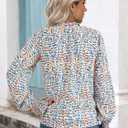 MASCOMODA Womens V Neck Floral Long Sleeve Tops 2025 Summer Casual Loose Puff Sleeve Chiffon Boho Work Blouse Dressy T Shirts (XL)