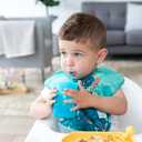 Bumkins Baby and Toddler Cups, Sippy Cup with Straw, Spill Proof, Transition Cup for Babies Ages 1 Year, Safely Sip from Lid, Straw or Cup, First Year Supplies, Platinum Silicone, Holds 7oz, Blue