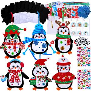 Winlyn 24 Sets Christmas Craft Kits Winter Crafts DIY Christmas Penguin Ornaments Decorations Art Sets Foam Penguin Christmas Stickers for Kids Holiday Festive Home Classroom Activities Party Favors
