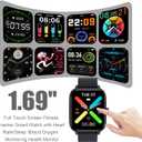 Smart Watch for Men Women Compatible with iPhone Samsung Android Phone 1.69 inch Full Touch Screen IP68 Waterproof Bluetooh Fitness Tracker Heart Rate/Sleep Monitor (Black)