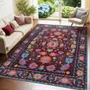 Purple Living Room Area Rug Washable Non Slip Low Pile 6x9 Vintage Oushak Stain Resistant Soft Oriental Rugs for Bedroom, Dining Room, Kitchen, Indoor Leisure Rooms, Nova Burgundy Fuchsia Orange Soda