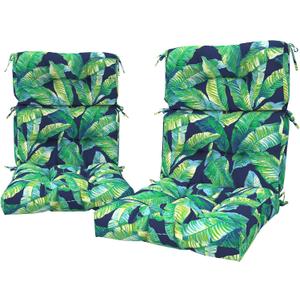 LVTXIII 2 Pack Outdoor High Back Cushions, 22" W x 20" D Tufted Seat and Back Chair Cushion with Ties, Fluffy Patio Replacement Rocking Chair Cushion for Outdoor Furniture Use, Hanalei Lagoon
