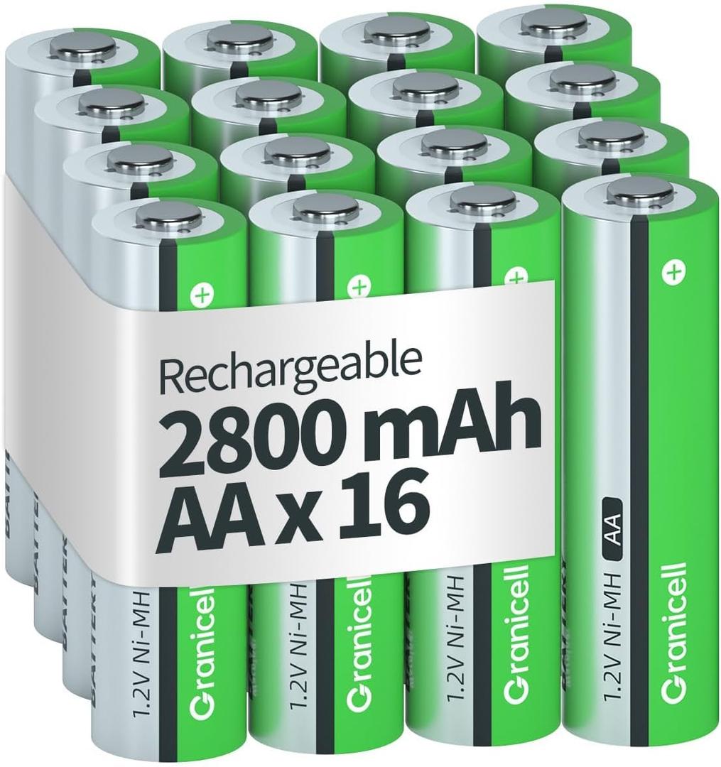 AA Rechargeable Batteries 2800 mAh High Capacity 1300 Cycle,1.2V NiMH Low Self Discharge AA Battery,16 Pack
