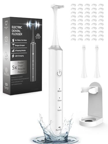 Voraiya Electric Flosser for Teeth & Adults, Reusable Electric Dental Flosser with 3 Speeds, 50 Replacement Heads, Dentist Recommended 3-in-1 Portable Magic Flosser for Teeth