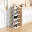 6 Tier Kids Shoe Rack, Collapsible Shoe Rack for Kids' Rooms, Foldable Vertical Shoe Organizer for Front Door Entrance, Compact Shoe Storage Shelf for Narrow Spaces (Gray-X) (Grey)