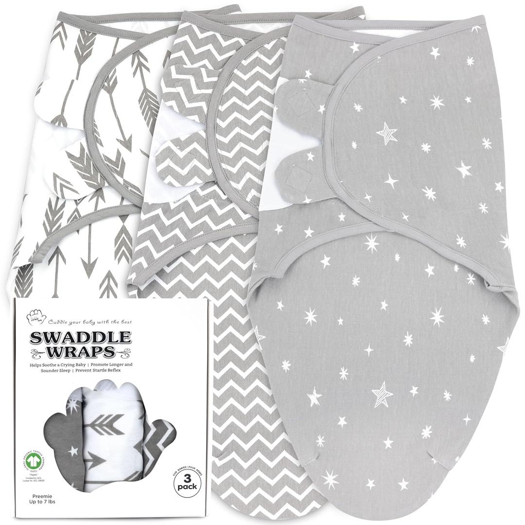 Preemie Swaddles 4-7 lbs - 3-Pack Premature Babies Swaddle Sleep Sack - Organic Cotton - Premature Infant Sleeping Sack - Easy Adjustable Baby Swaddle Blanket Wrap (Galaxy) (Grey)