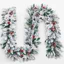 Lehood 9Ft Cedar Christmas Garland with Lights, Halloween Xmas Holiday Decoration Snow Flocked Artificial Garland with Pinecones Berries, Christmas Garland for Stairs Fireplaces Wall Door