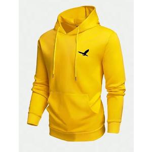 Men's Fleece Jacket with Embroidery and Hood (Yellow, Size Medium)