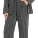 Casly Lamiit Women's 2 Piece Pant Suit Business Casual Outfits Striped Notched Collar Blazer Wide Leg Pants Sets (X-Large, Dark Grey)