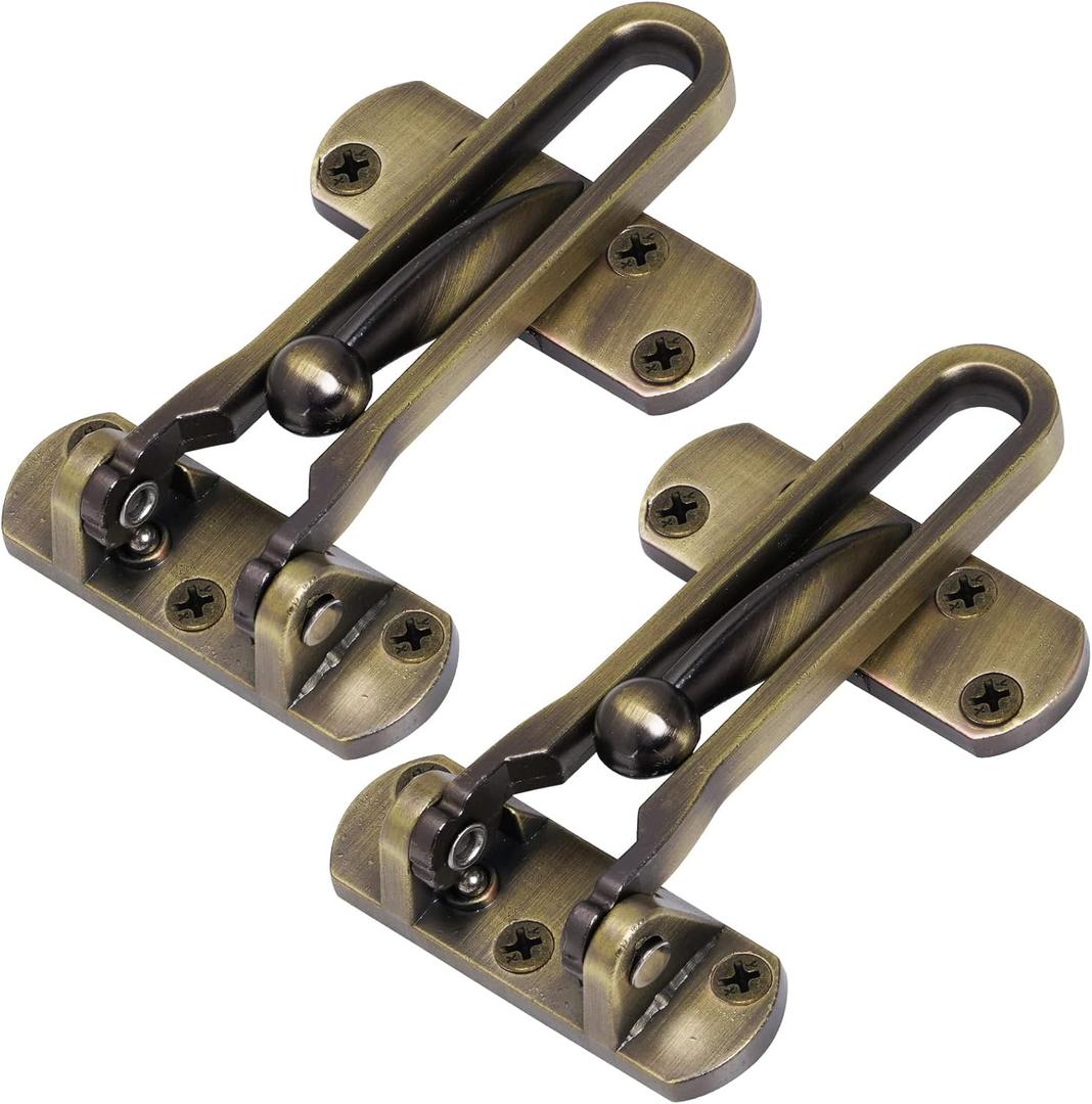 Home Security Door Lock, 2 Pack Latch Guard Clasp Front Door Locks for Kids, Home Reinforcement Lock for Swing-in Doors, Hotel Door Latches, Thicken Solid Aluminium Alloy (Antique Brass)