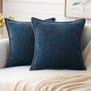 MIULEE Pack of 2 Couch Throw Pillow Covers 20x20 Inch Dark Blue Farmhouse Decorative Pillow Covers with Stitched Edge Soft Chenille Solid Dyed Spring Pillow Covers for Sofa Bed Living Room