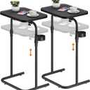 TUTOTAK C Shaped End Table with Tiltable Surface, Set of 2, Adjustable Height Side Table, Slide Under Couch Table TV Tray for Eating, Sofa Tray for Livingroom, Bedroom Black TB01BK0912