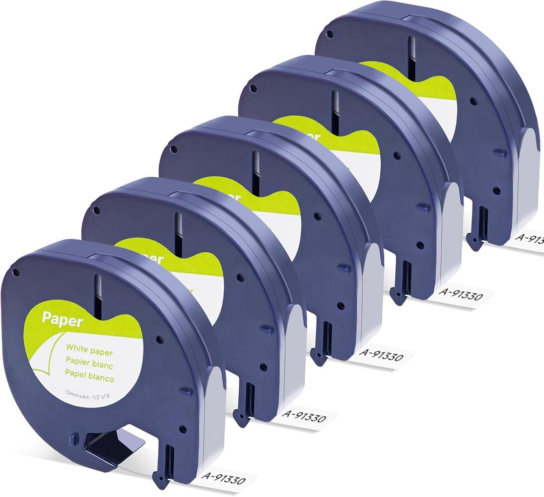 Replacement for DYMO LetraTag Refills, for Dymo Label Maker Refills, 91330 Paper Label Tape 12mm (1/2" x 13ft) Compatible Dymo Lables for Letra Tag 100H 100T 200B QX50 (Black on White, 5 Pack) Replacement for DYMO LetraTag Refills, for Dymo Label Maker Refills, 91330 Paper Label Tape 12mm (1/2" x 13ft) Compatible Dymo Lables for Letra Tag 100H 100T 200B QX50 (Black on White, 5 Pack)