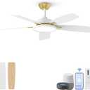Roomratv Ceiling Fans with Lights,52 inch Smart Ceiling Fans with Dimmable LED Light Compatible with Google Home Alexa App Control(White Gold