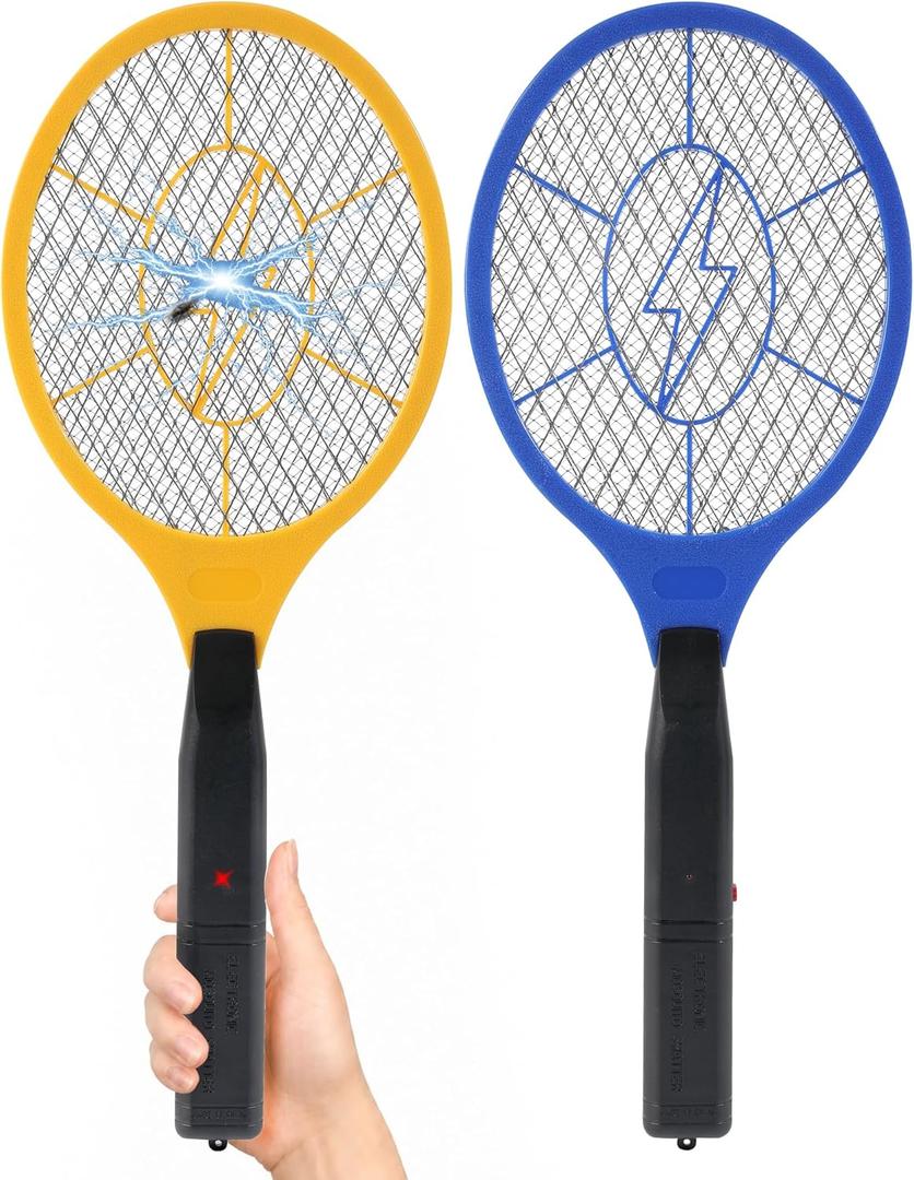 2 Pack Electric Fly Swatter (Yellow & Blue), High-Voltage Bug Zapper with Safety Mesh, Indoor/Outdoor Mosquito Killer, Battery Powered Pest Control, AA Batteries Required (Not Included)