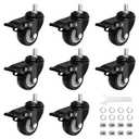 2 Inch Swivel Caster Wheels Set of 8 Metric M8 15mm Threaded Stem Rubber Wheels Double Locking 440 lb Capacity for Cart Desk Furniture Carpet Hardwood Floor 360 Polyurethane No Noise