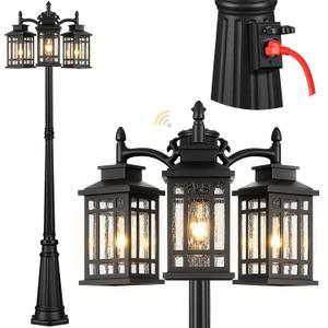 3-Head Outdoor Lamp Post Light with Outlet, 100% Aluminum Anti-Rust