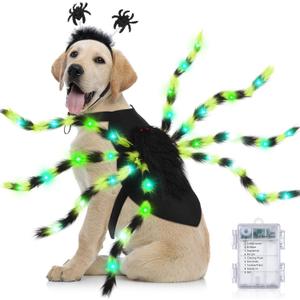 JaGely 2 Pcs Halloween Costumes for Dog Giant Spider Headband Costume Set Adjustable Halloween Costume Accessories for Medium and Large Dogs Cute Pet Headwear for Parties Pets Cosplay(Green)